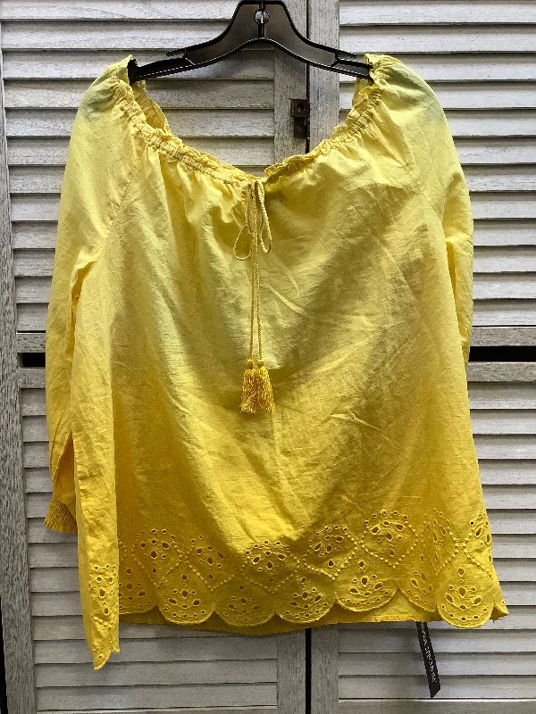 Comfortable Jeans Top Long Sleeve By Unique Spectrum In Yellow, Size: 1x