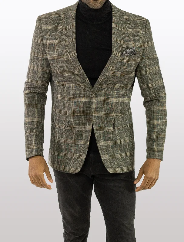 Fashion Suits FUBU Black with Tan Tartan Slim Fit Sport Jacket