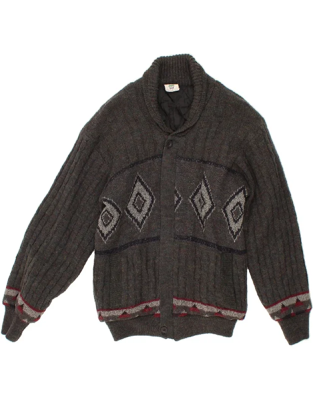 Warm Layers NEW FAST Mens Knit Bomber Jacket UK 38 Medium Grey Argyle/Diamond Acrylic