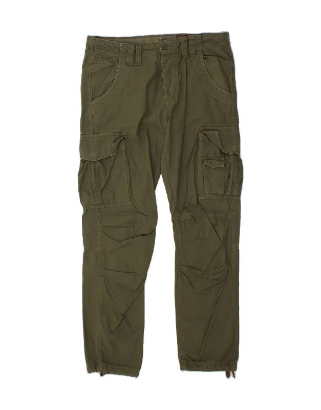 Active Tops VINTAGE Mens Straight Cargo Trousers Large W36 L31  Green Cotton