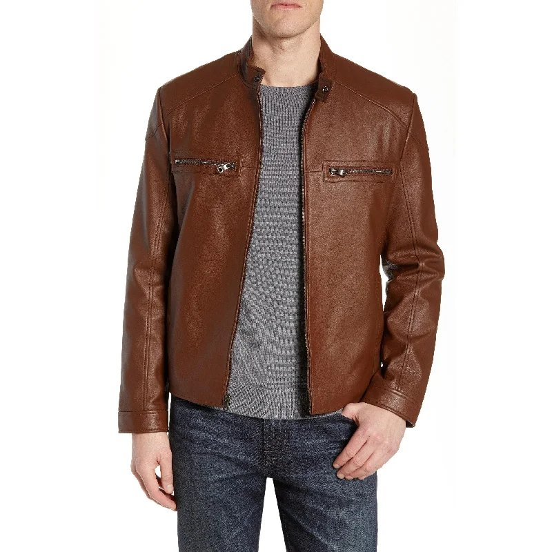 Comfy Shirts Marc New York Men's Leather Racer Jacket Brown Size Large