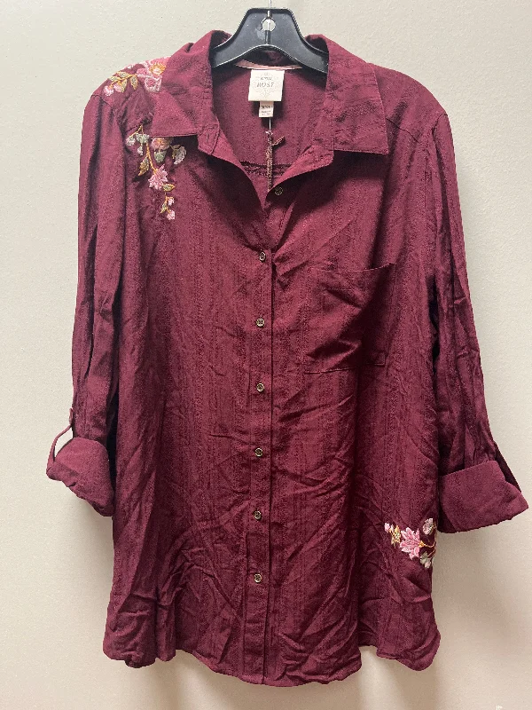 Relaxed Sweaters Top Long Sleeve By Knox Rose In Maroon, Size: 2x