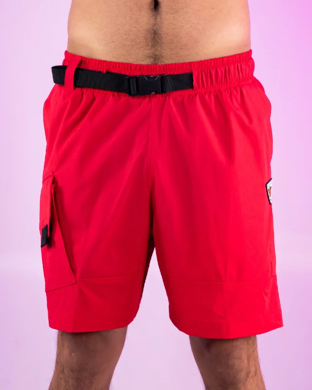 Casual Suits Red Nylon 6 Inch Inseam Shorts