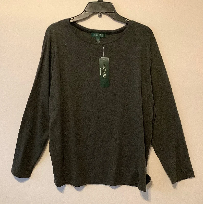 Trendy Sweatshirts Top Long Sleeve By Lauren By Ralph Lauren In Grey, Size: 2x