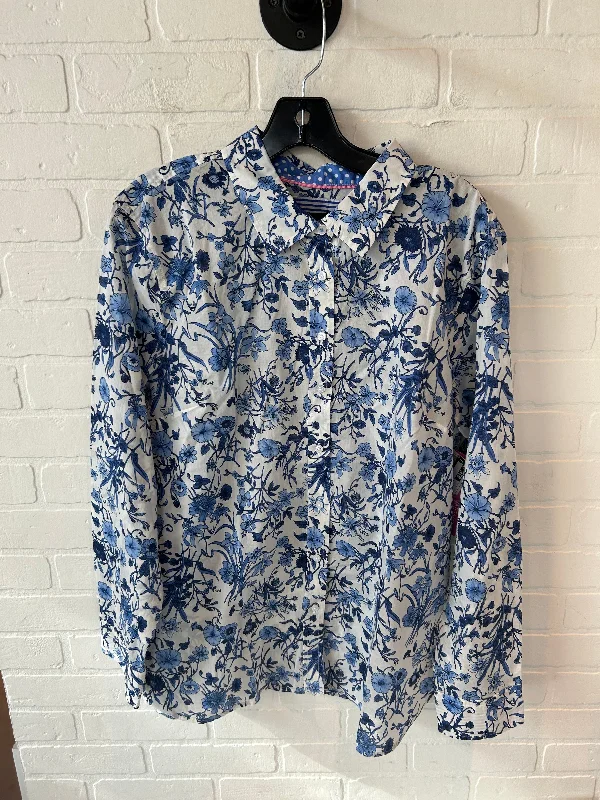 Stylish Accessories Top Long Sleeve By Talbots In Blue & White, Size: Xl