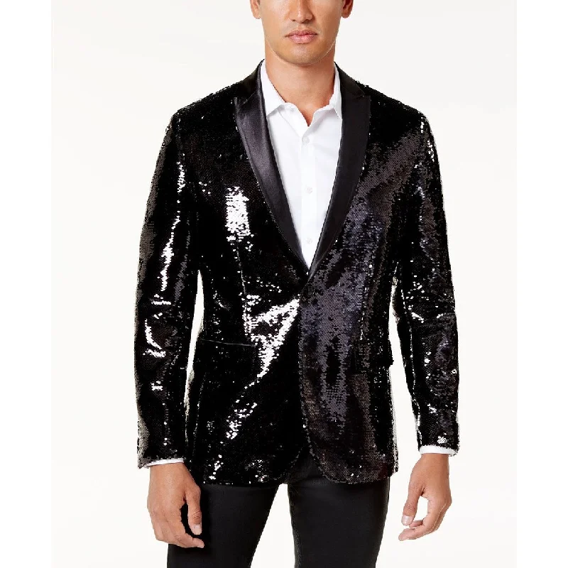 Stylish Hoodies INC International Concepts Men's Slim-Fit Reversible Sequined Blazer Black Size Large