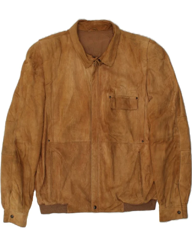 Trendy Layers VINTAGE Mens Suede Bomber Jacket UK 38 Medium Beige