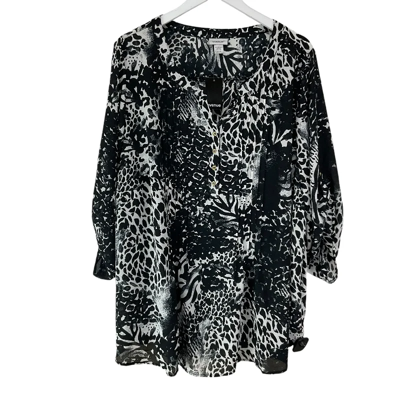 Comfy Shirts Top 3/4 Sleeve By Avenue In Black & White, Size: 3x