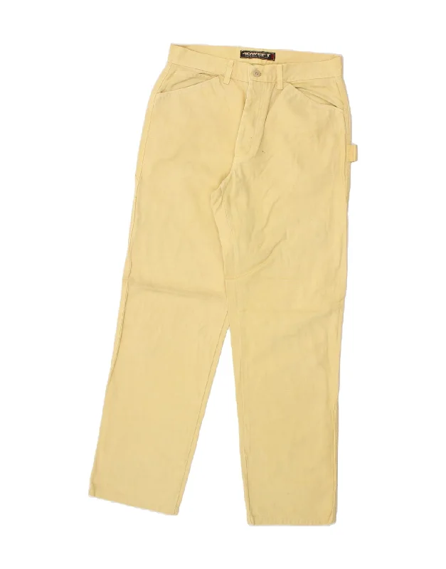 Fashion Suits 40WEFT Mens Straight Casual Trousers W33 L32 Yellow Cotton