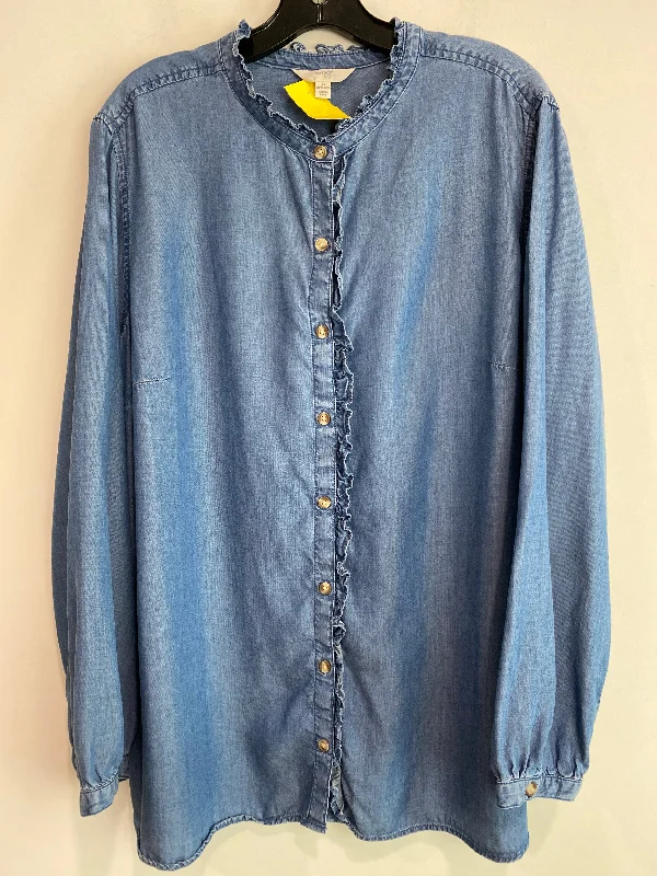 Stylish Outerwear Top Long Sleeve By Terra & Sky In Blue Denim, Size: 2x