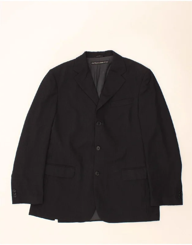 Casual Jackets GIANFRANCO FERRE Mens 3 Button Blazer Jacket IT 52 XL Black Virgin Wool