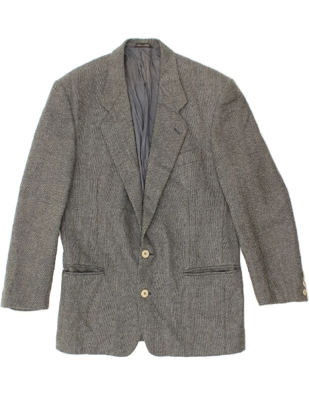 Trendy Outerwear FERRE Mens 2 Button Blazer Jacket UK 38 Medium Grey Herringbone Wool