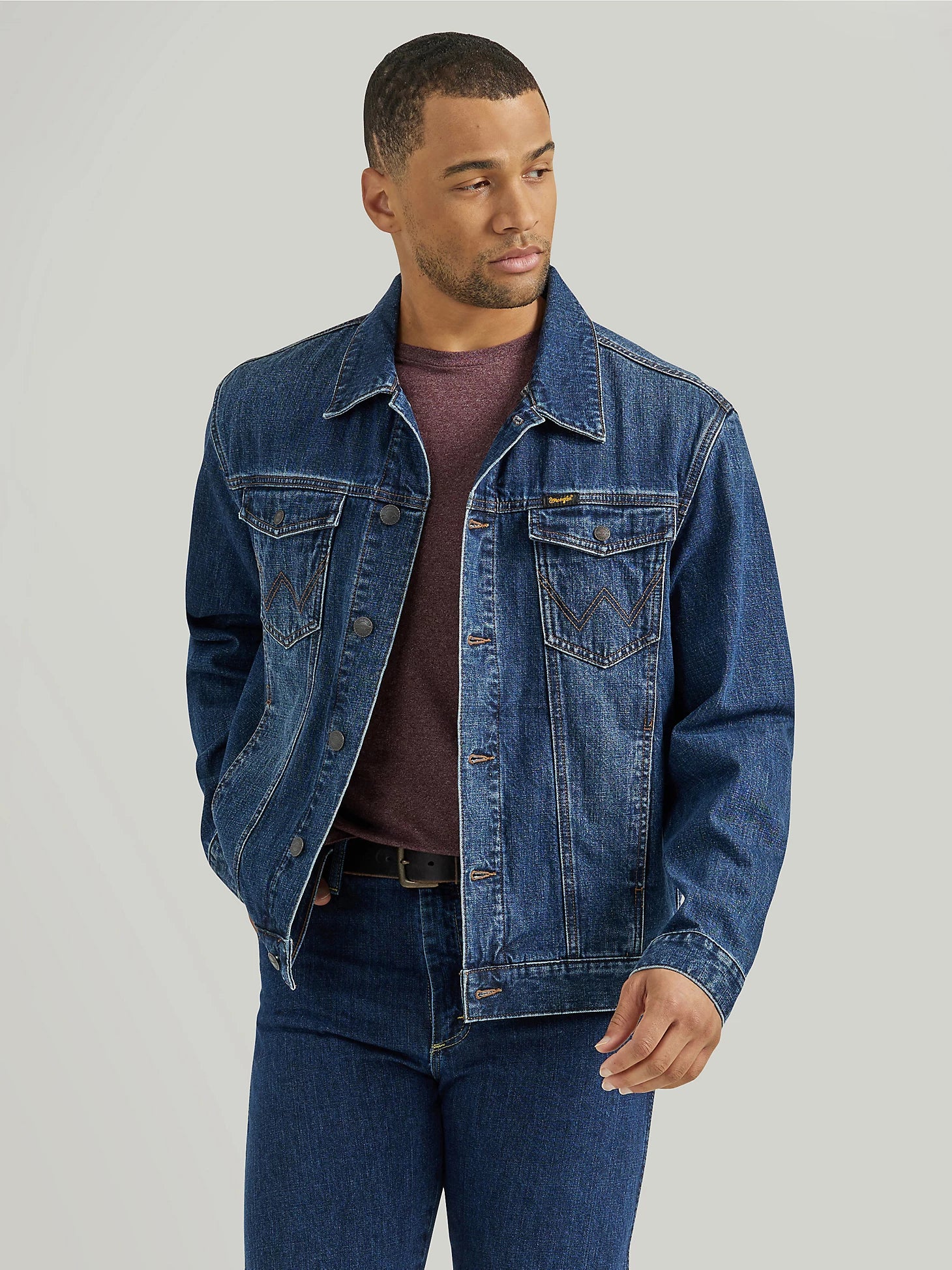 Trendy Jeans Wrangler Flannel Lined Western Denim Jacket in Winterberry | 112353399