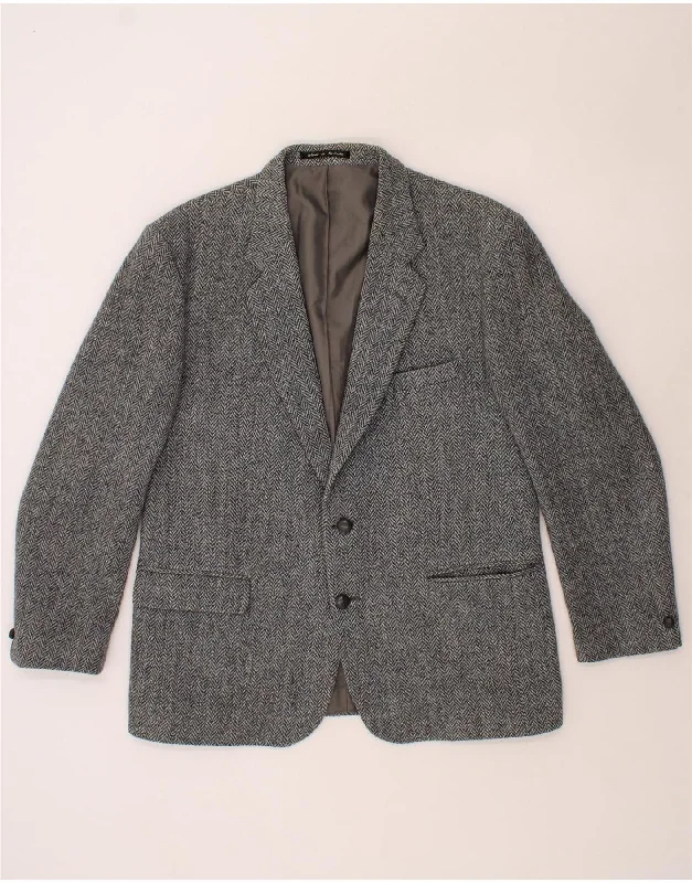 Stylish Shorts HARRIS TWEED Mens 2 Button Blazer Jacket UK 38 Medium Grey Herringbone