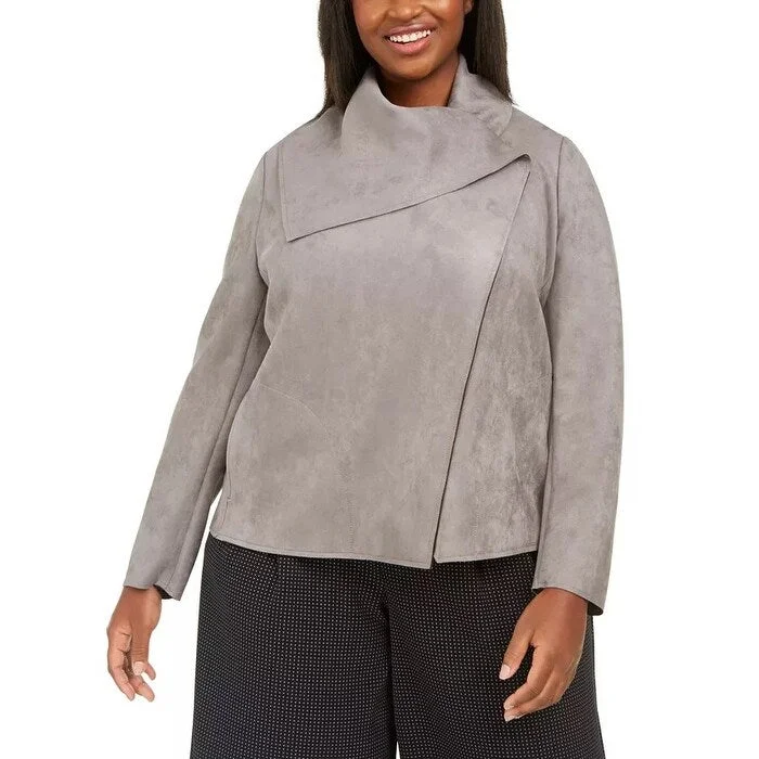 Cool Pants Anne Klein Women's Plus Size Asymmetrical Wrap Jacket Dark Gray Size 2X