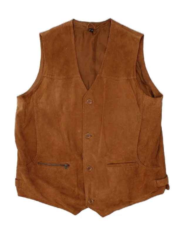 Practical Jeans VINTAGE Mens Suede Waistcoat UK 56  2XL Brown Leather