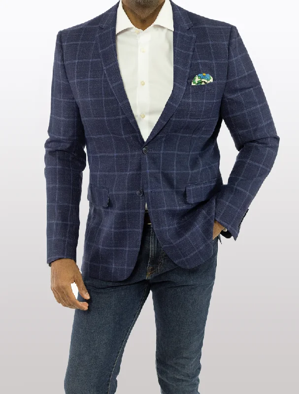 Versatile Tops FUBU Navy with Blue Windowpane Slim Fit Sport Jacket