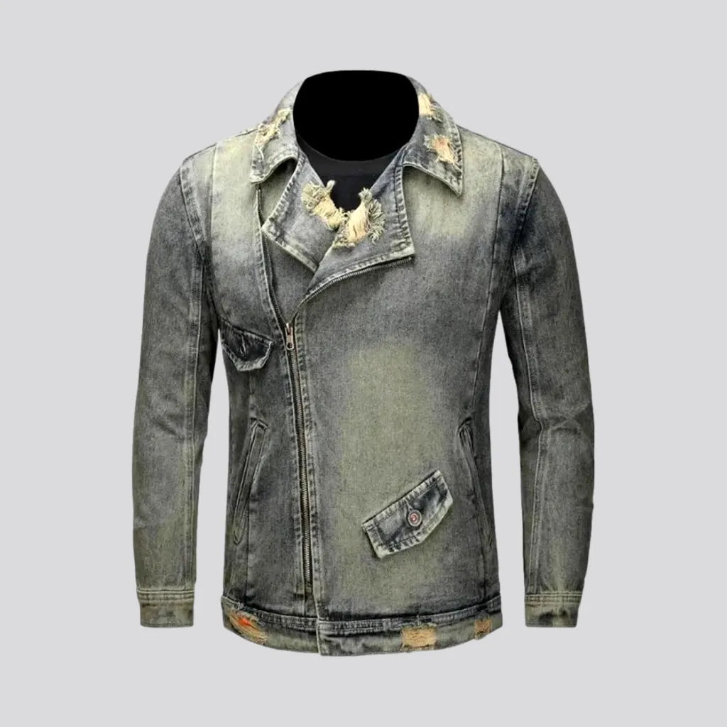 Casual Footwear Biker style with frayed edges men's jeans jacket