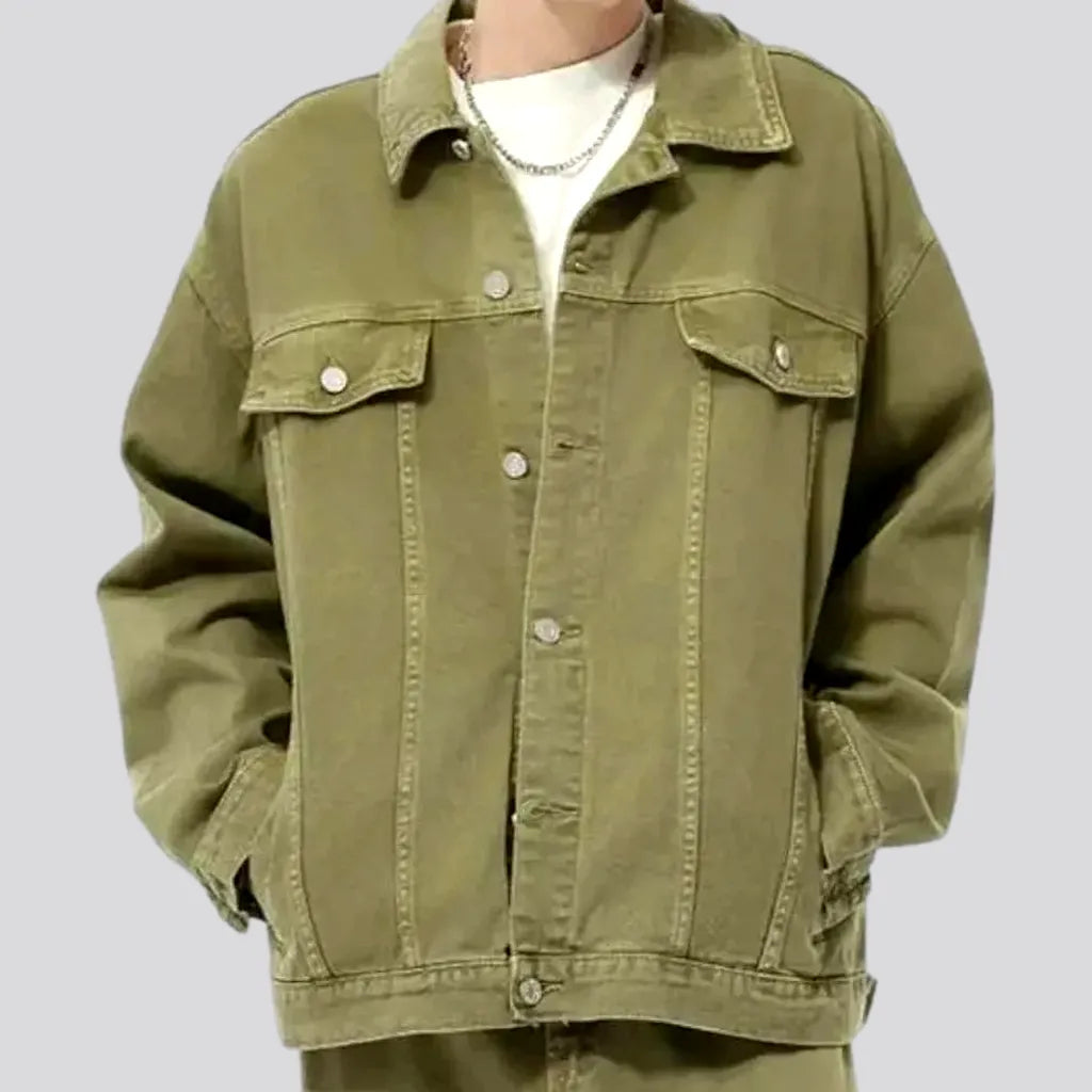 Functional Shirts Olive green oversized men's denim jacket