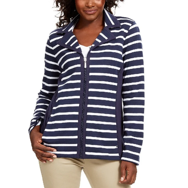 Versatile Tops Karen Scott Women's Sport French Terry Striped Jacket Blue Size Extra Large - X-Large