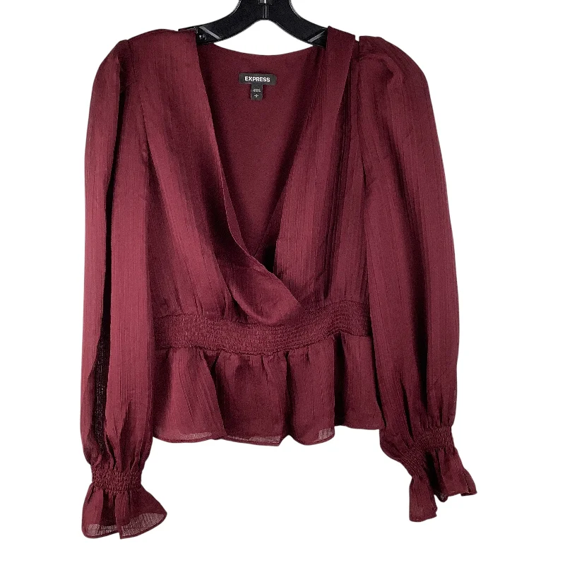 Fashion Shirts Top Long Sleeve By Express In Maroon, Size: S