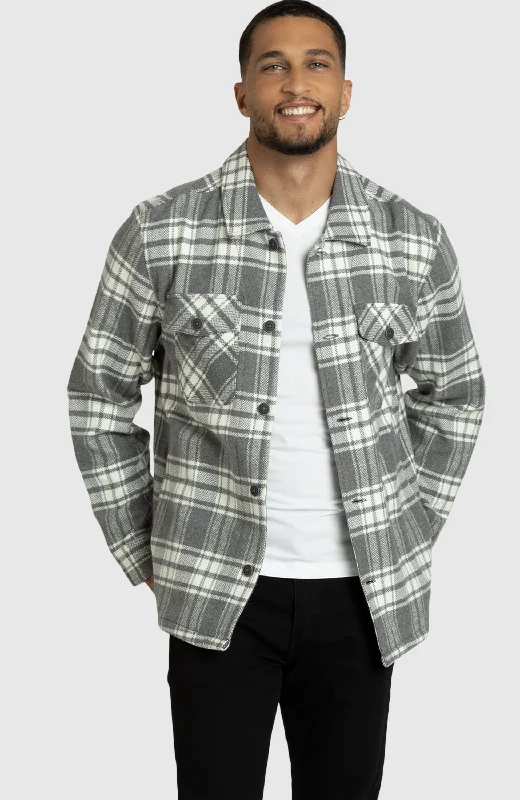 Street Pants Grey and Ivory Herringbone Plaid Overshirt