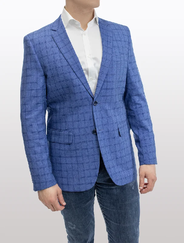 Stylish Shirts FUBU Slim Fit Light Blue Windowpane Sport Jacket