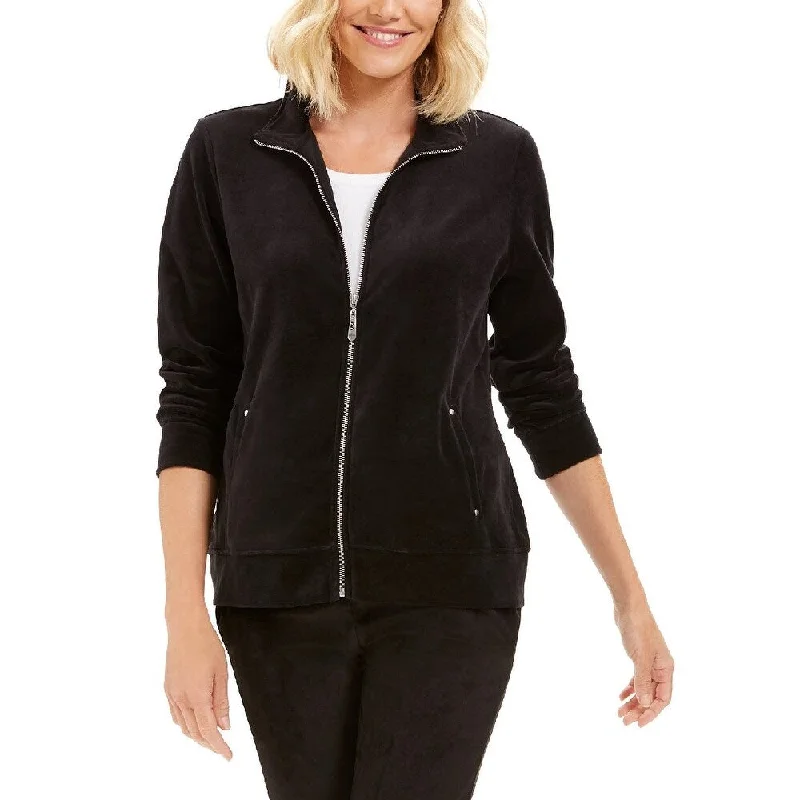 Stylish Shirts Karen Scott Women's Sport Velour Zip Jacket Black Size 2 Extra Large - 2XL