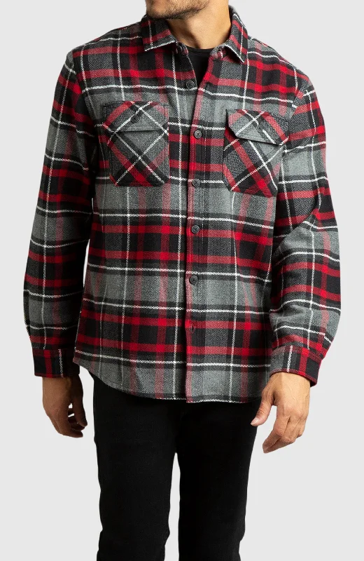 Trendy Shorts Red Herringbone Plaid Overshirt