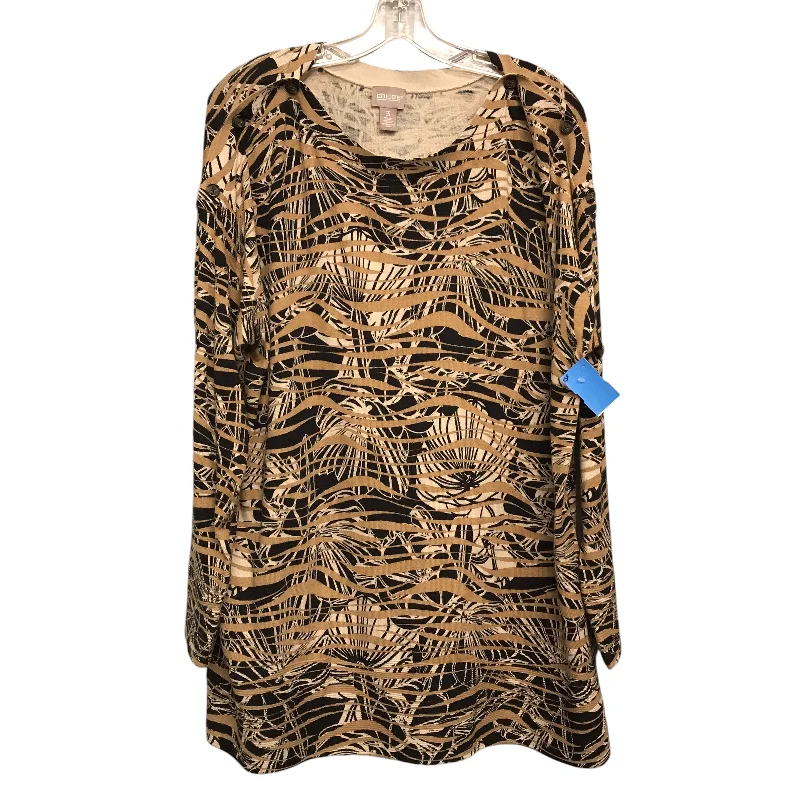 Fashion Shirts Top Ls By Chicos In Black & Tan, Size:Xl