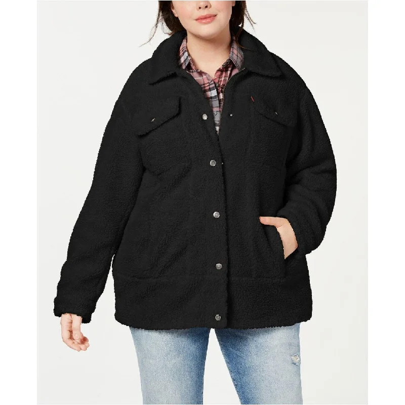 Casual Tops Levi's Women's Trendy Plus Size Long Line Sherpa Trucker Jacket Black Size 2X