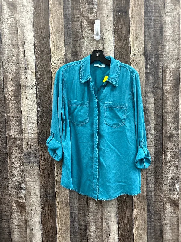 Trendy Shirts Top Long Sleeve By Chicos In Teal, Size: M