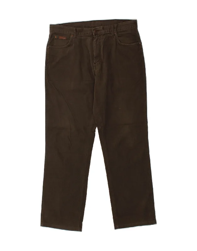 Functional Pants WRANGLER Mens Texas Stretch Straight Jeans W36 L30 Brown Cotton