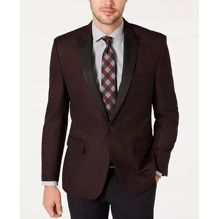 Stylish Accessories Ryan Seacrest Distinction Men's Modern-Fit Burgundy Plaid Dinner Jacket Dark Red Size 36