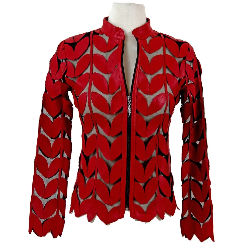 Stylish Hoodies Belgin Francis Classic Leaf Design Leather Jacket - RED