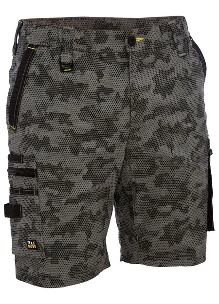 Relaxed Footwear Bisley Flex & Move Stretch Canvas Camo Cargo Short - Charcoal Honeycomb (BSHC1337-PHCH)