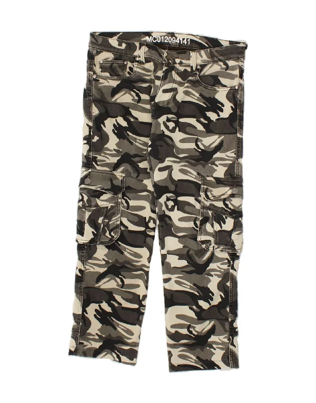 Active Tops VINTAGE Mens Straight Cargo Trousers W34 L27 Grey Camouflage Cotton