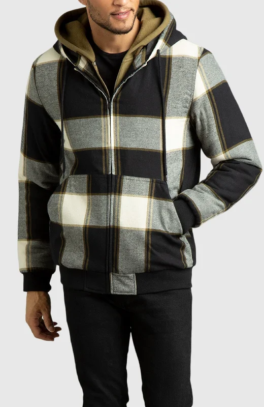 Versatile Tops Oatmeal Hooded Flannel Bomber Jacket