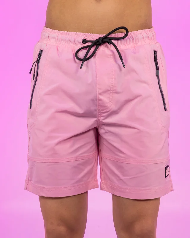 Basic Casuals Pink 7" Inseam Men's Shorts w/ Reflective Zipper Trims