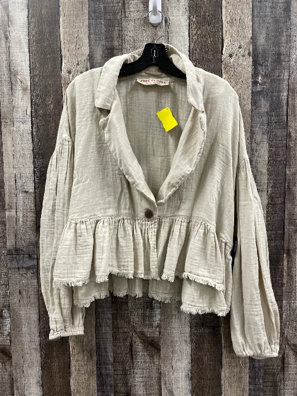 Casual Sneakers Top Long Sleeve By Free People In Beige, Size: M