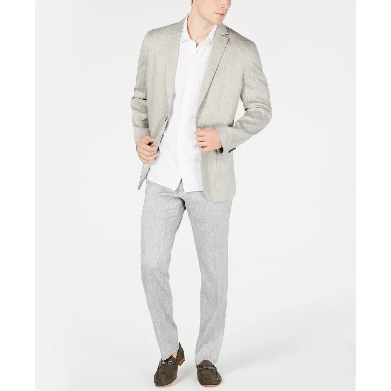 Athletic Tops Alfani Men's Herringbone Stretch Linen Blazer Natural Size Medium