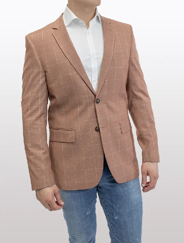 Practical Hoodies FUBU Slim Fit Light Brown Windowpane Sport Jacket