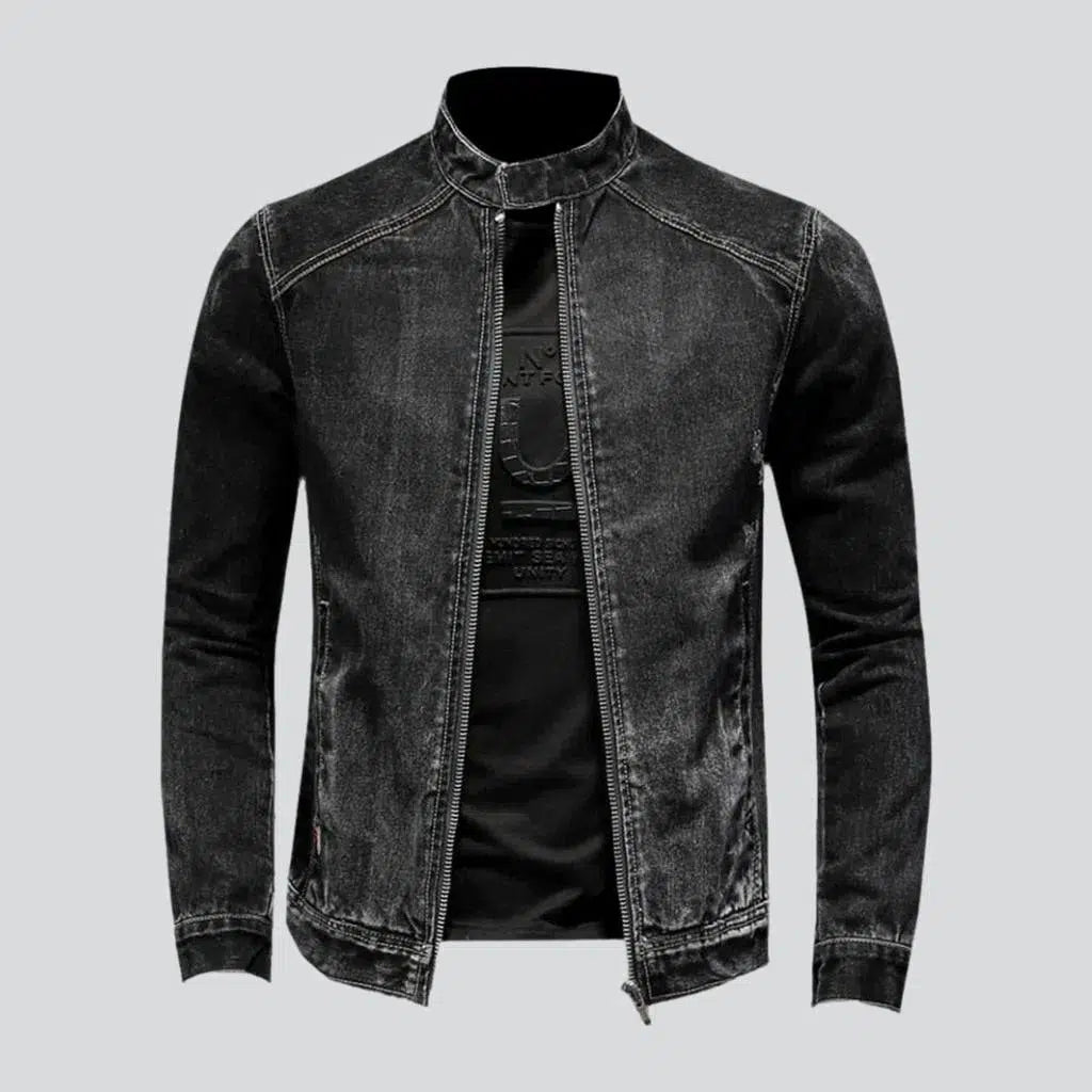 Urban Shirts Black biker men's jean jacket