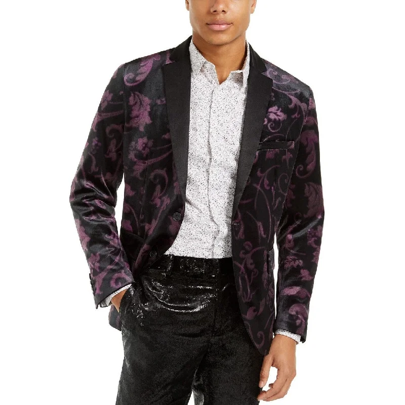 Sporty Hoodies INC International Concepts Men's Slim-Fit Velvet Floral Blazer Black Size Small