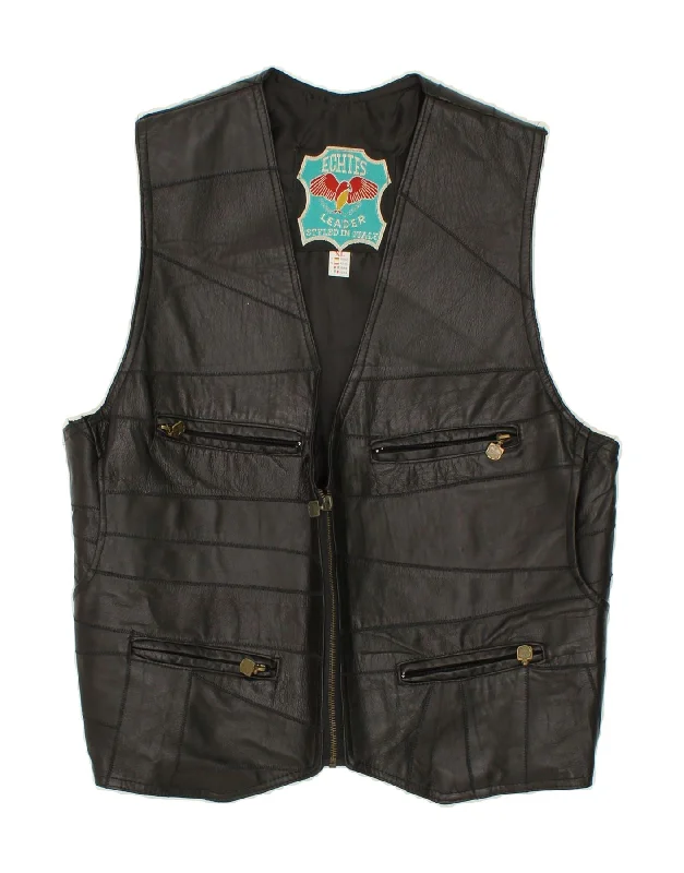 Casual Styles VINTAGE Mens Leather Waistcoat XL Black Patchwork Leather