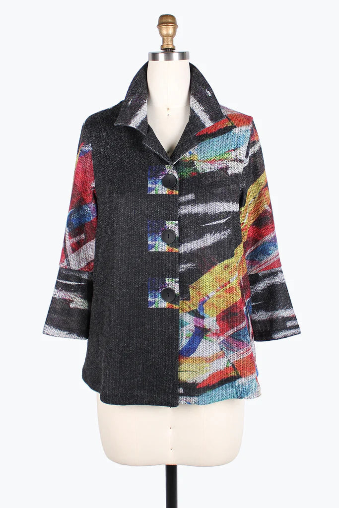 Simple Shirts Damee Abstract Painting Button patch jacket 4830-GRY