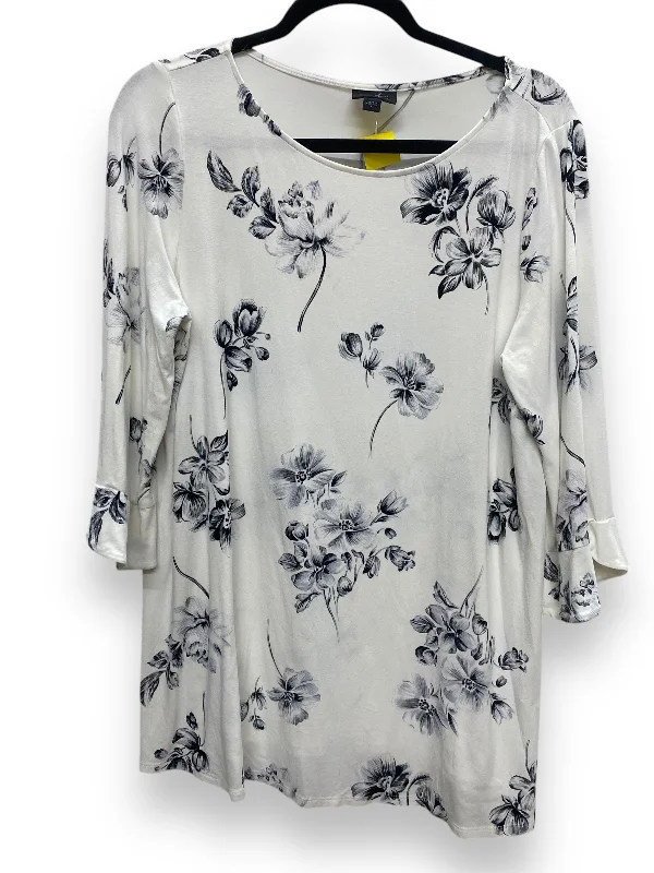 Modern T-shirts Top 3/4 Sleeve By J. Jill In Floral Print, Size: L