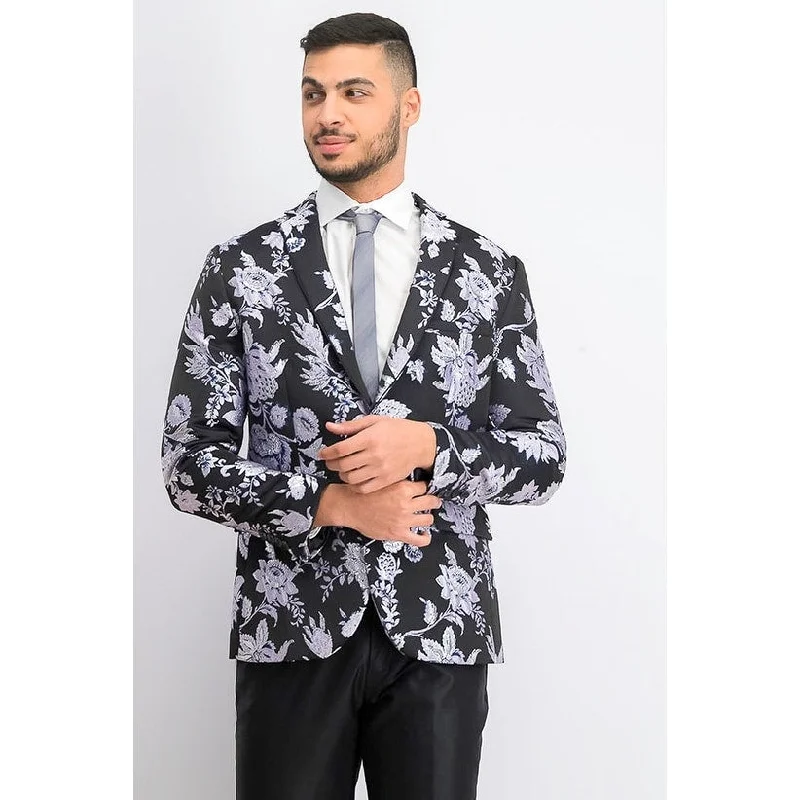 Modern Pants INC International Concepts Men's Slim-Fit Floral Jacquard Blazer Blue Size Large