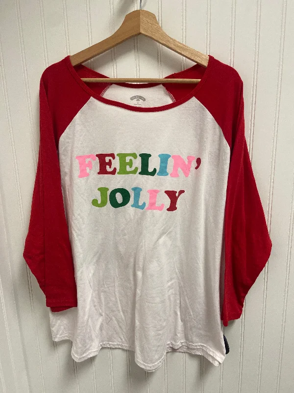 Premium Hoodies Top 3/4 Sleeve Basic By Holiday Time In Red & White, Size: 2x