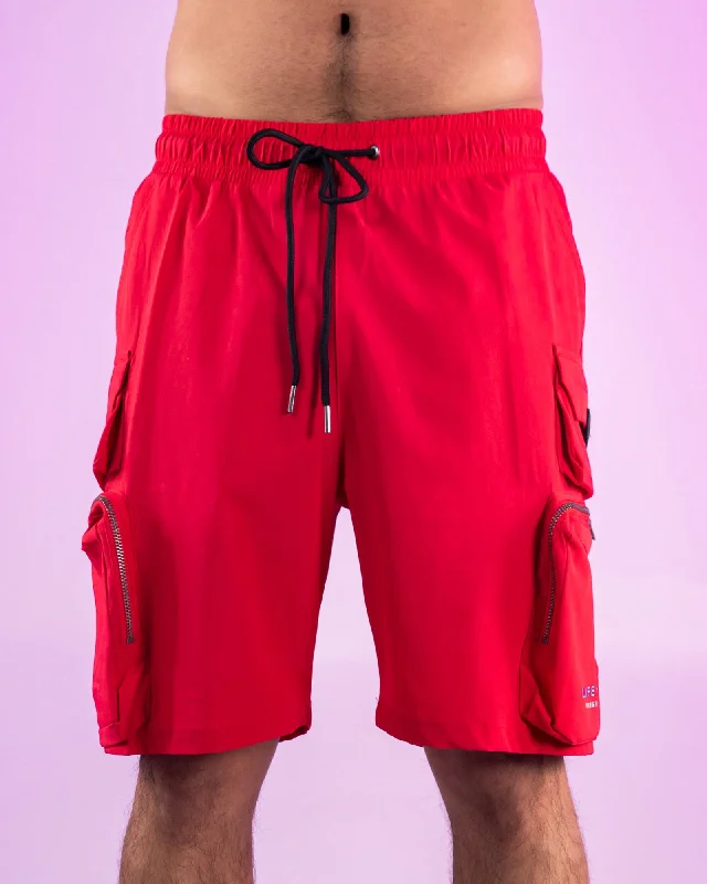 Warm Hoodies Red Nylon 7 Inch Inseam Shorts